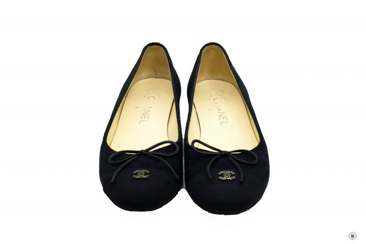 Top Quality Chanel Ballerinas  Black Fabric 37.5 Flat