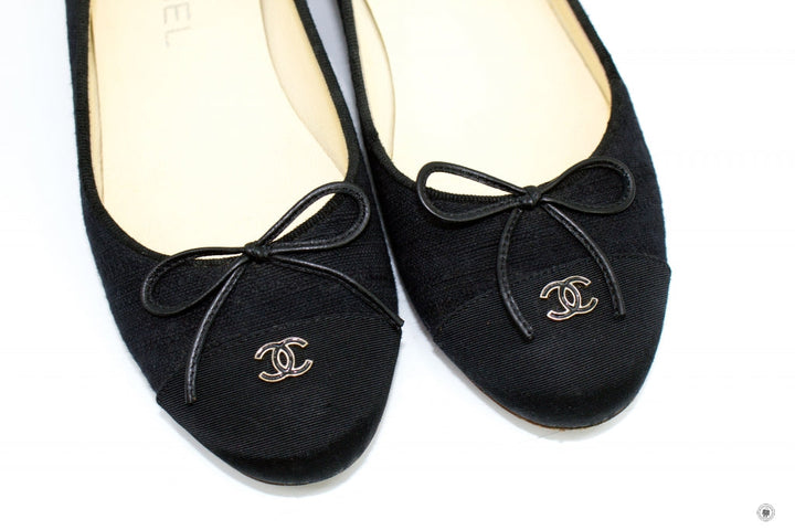 Top Quality Chanel Ballerinas  Black Fabric 37.5 Flat