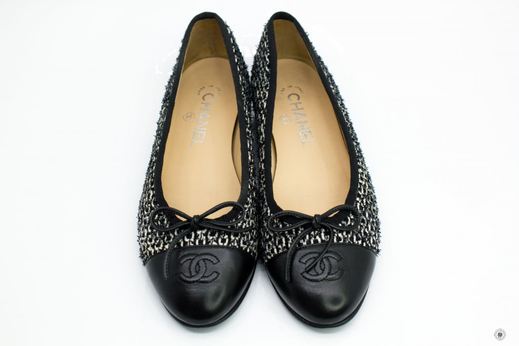 Top Quality Chanel Ballerinas Lurex Fabric  Black/white Fabric 37 Flat
