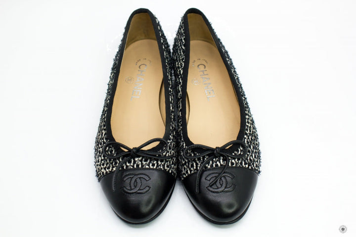 Top Quality Chanel Ballerinas Lurex Fabric  Black/white Fabric 37 Flat
