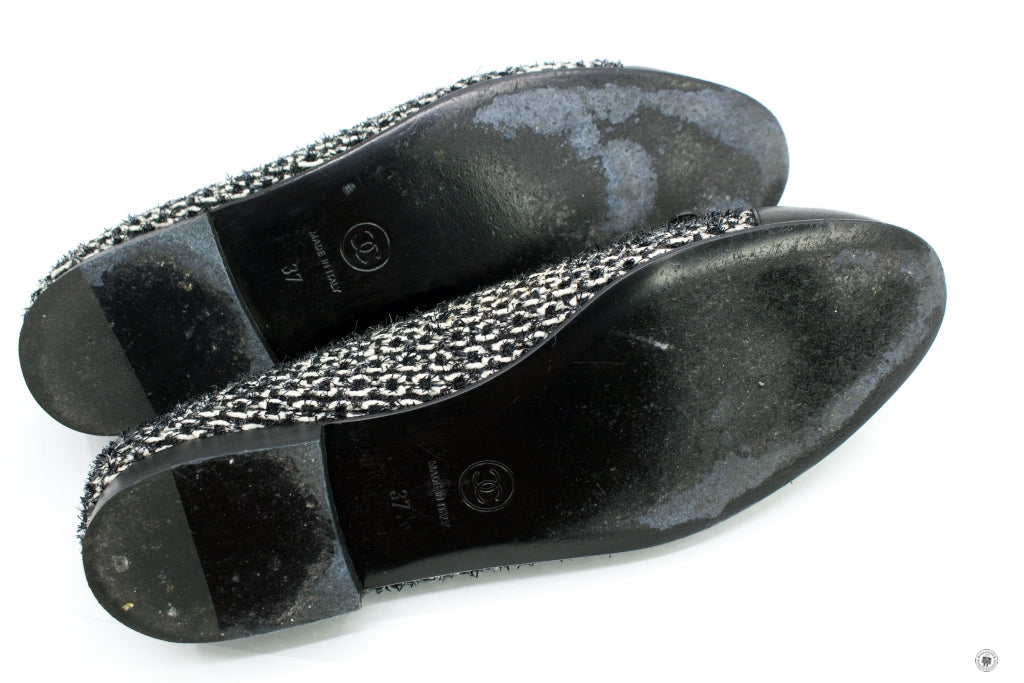 Top Quality Chanel Ballerinas Lurex Fabric  Black/white Fabric 37 Flat