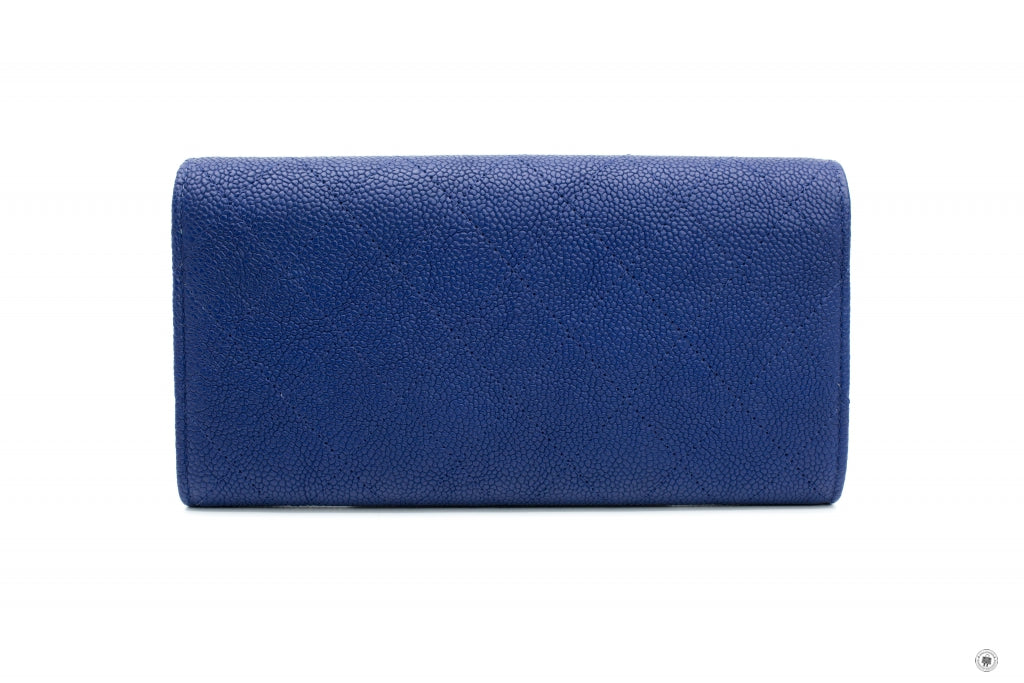 Top Quality Chanel A84409Y61153 CC Logo  Blue Calfskin Long Wallet Ghw