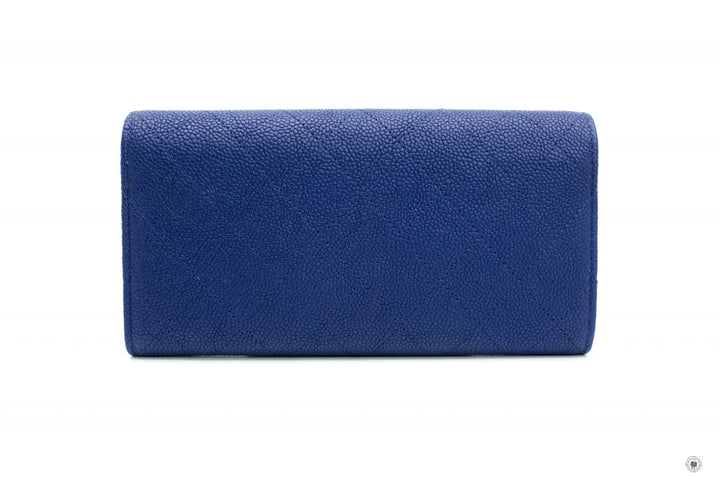 Top Quality Chanel A84409Y61153 CC Logo  Blue Calfskin Long Wallet Ghw