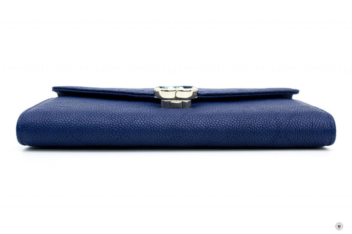 Top Quality Chanel A84409Y61153 CC Logo  Blue Calfskin Long Wallet Ghw