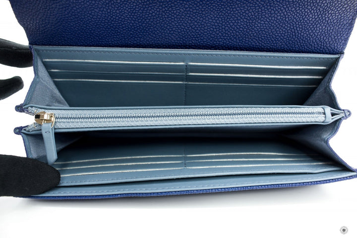 Top Quality Chanel A84409Y61153 CC Logo  Blue Calfskin Long Wallet Ghw