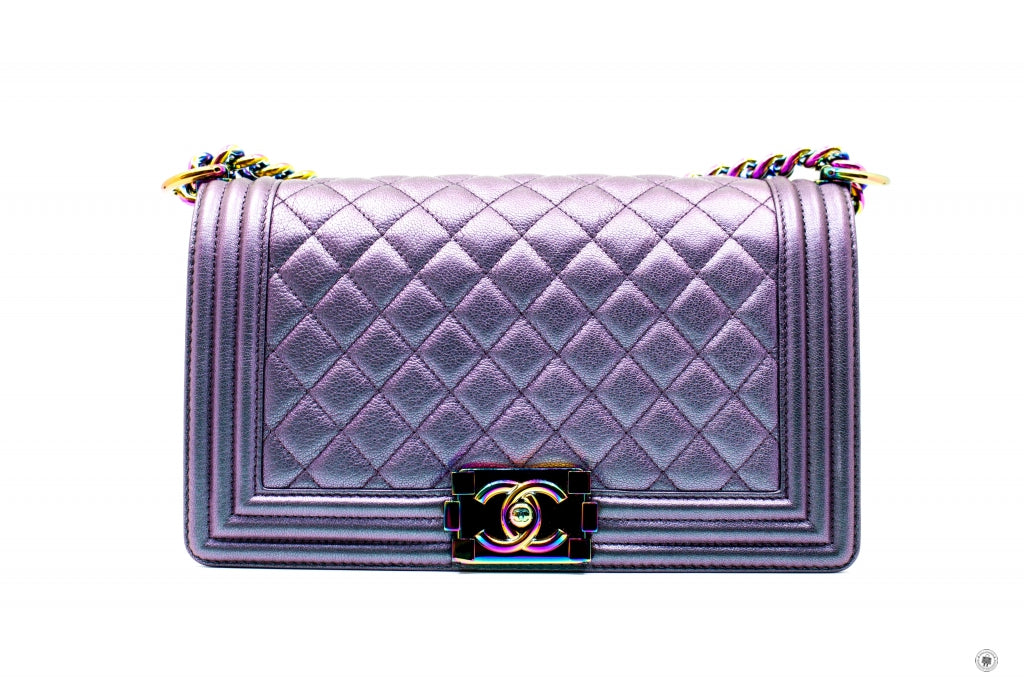 Top Quality Chanel A67086 Boy Rainbow  Iridescent Purple  Calfskin Medium Shoulder Bags