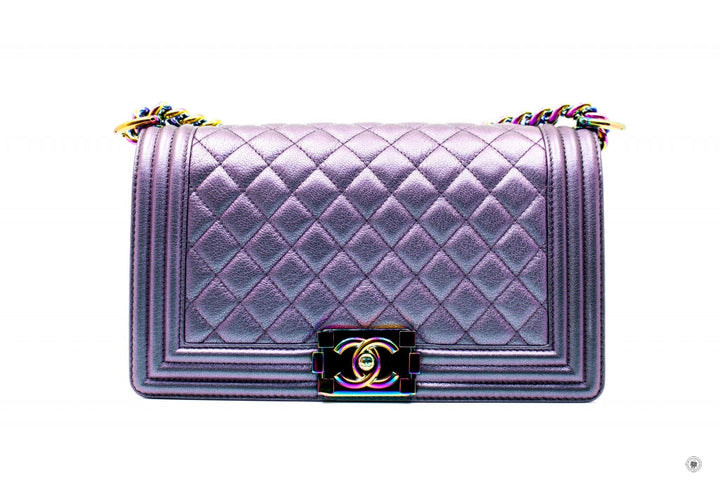 Top Quality Chanel A67086 Boy Rainbow  Iridescent Purple  Calfskin Medium Shoulder Bags