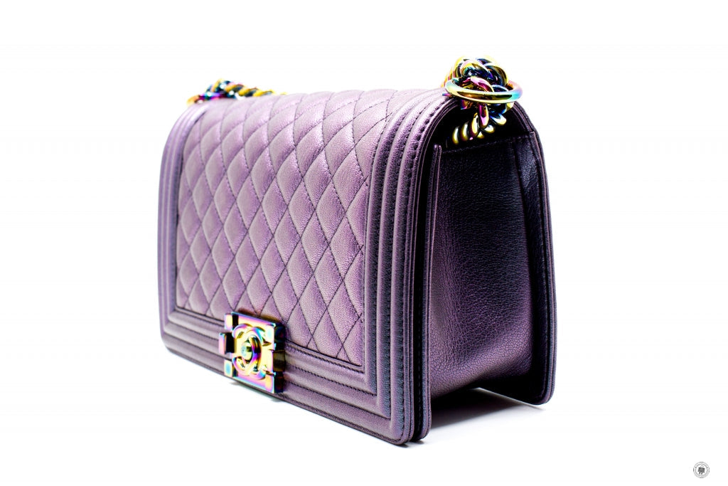 Top Quality Chanel A67086 Boy Rainbow  Iridescent Purple  Calfskin Medium Shoulder Bags
