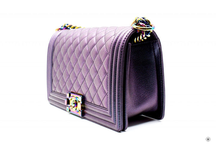 Top Quality Chanel A67086 Boy Rainbow  Iridescent Purple  Calfskin Medium Shoulder Bags