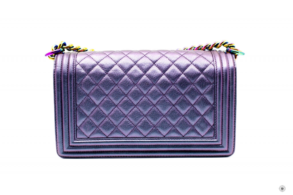 Top Quality Chanel A67086 Boy Rainbow  Iridescent Purple  Calfskin Medium Shoulder Bags