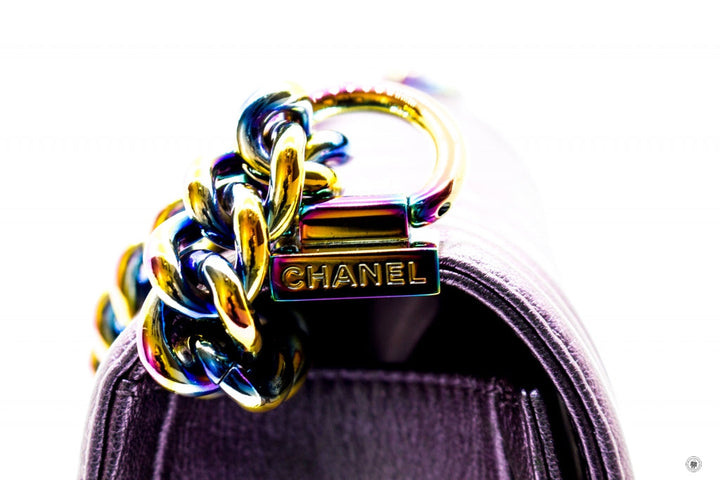 Top Quality Chanel A67086 Boy Rainbow  Iridescent Purple  Calfskin Medium Shoulder Bags