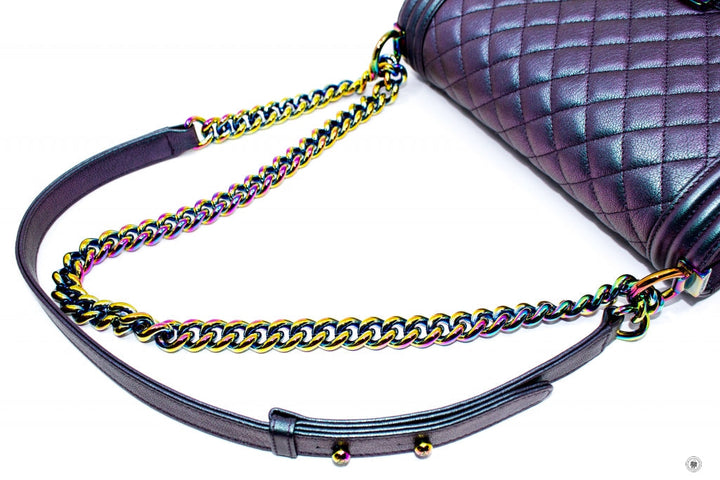 Top Quality Chanel A67086 Boy Rainbow  Iridescent Purple  Calfskin Medium Shoulder Bags