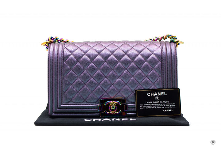 Top Quality Chanel A67086 Boy Rainbow  Iridescent Purple  Calfskin Medium Shoulder Bags