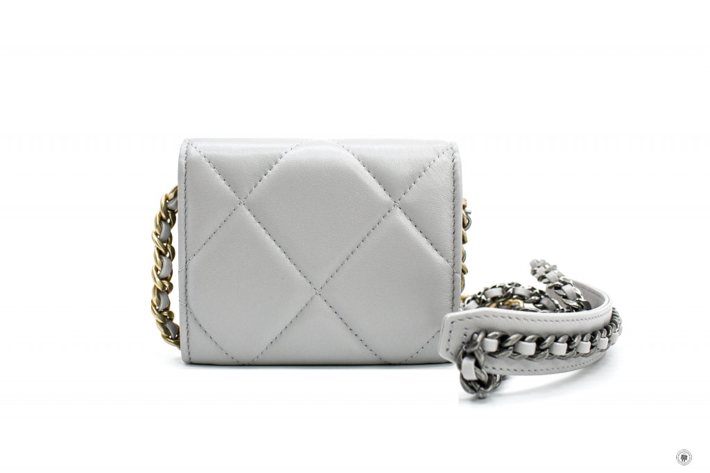 Top Quality Chanel AP1787B04852 19 Flap Coin Purse With Two Tones Gold And Gunmeta Light Grey / NC634 Lambskin Short Wallet Gbhw