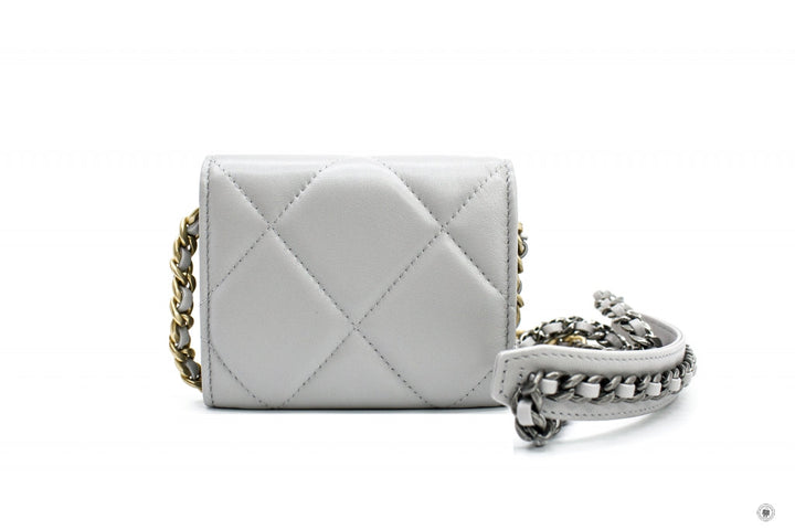 Top Quality Chanel AP1787B04852 19 Flap Coin Purse With Two Tones Gold And Gunmeta Light Grey / NC634 Lambskin Short Wallet Gbhw