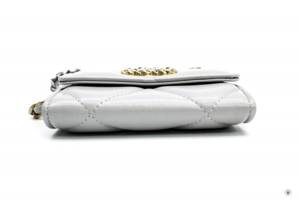 Top Quality Chanel AP1787B04852 19 Flap Coin Purse With Two Tones Gold And Gunmeta Light Grey / NC634 Lambskin Short Wallet Gbhw