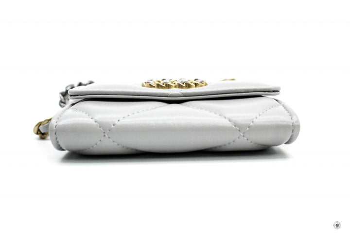 Top Quality Chanel AP1787B04852 19 Flap Coin Purse With Two Tones Gold And Gunmeta Light Grey / NC634 Lambskin Short Wallet Gbhw