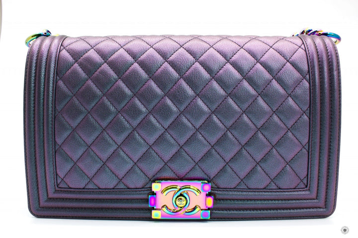 Top Quality Chanel Boy Rainbow Iridescent Purple Calfskin New Medium  Shoulder Bags