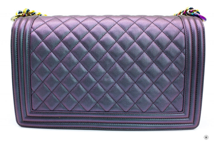 Top Quality Chanel Boy Rainbow Iridescent Purple Calfskin New Medium  Shoulder Bags