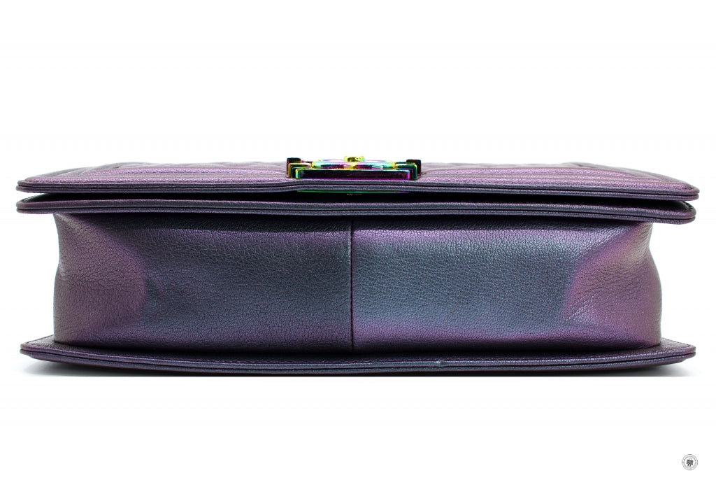 Top Quality Chanel Boy Rainbow Iridescent Purple Calfskin New Medium  Shoulder Bags