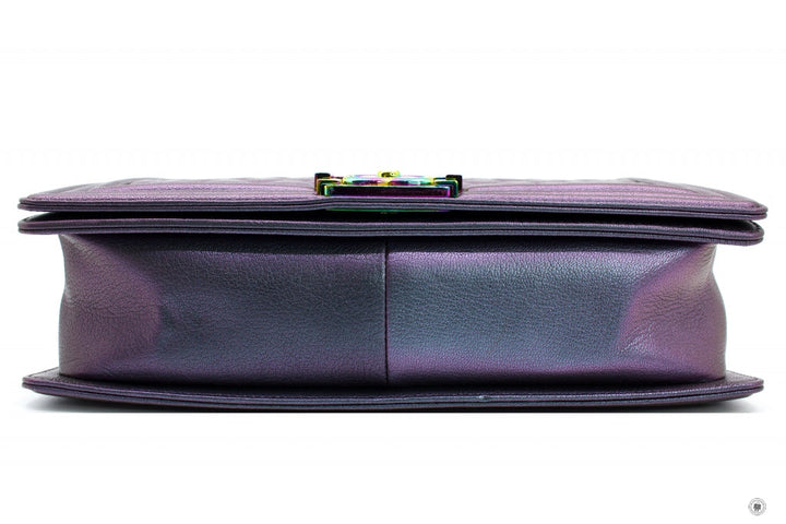 Top Quality Chanel Boy Rainbow Iridescent Purple Calfskin New Medium  Shoulder Bags