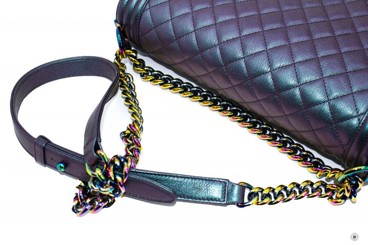 Top Quality Chanel Boy Rainbow Iridescent Purple Calfskin New Medium  Shoulder Bags