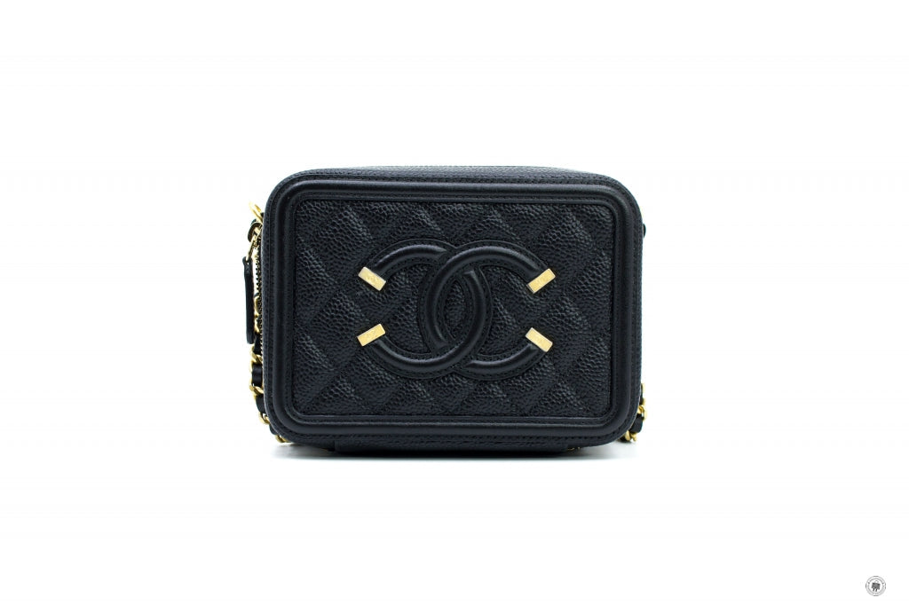 Top Quality Chanel A84452 Y06542 CC Filigree Vanity Clutch With Chain Black / 94305 Caviar Shoulder Bags Ghw