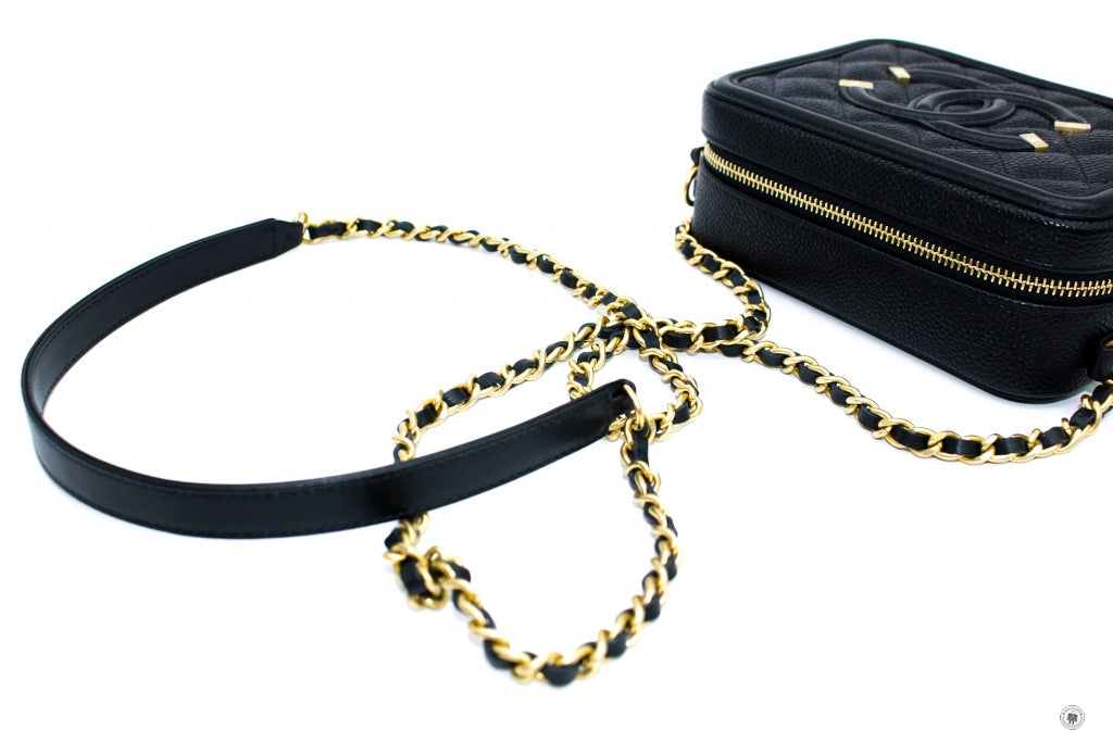 Top Quality Chanel A84452 Y06542 CC Filigree Vanity Clutch With Chain Black / 94305 Caviar Shoulder Bags Ghw