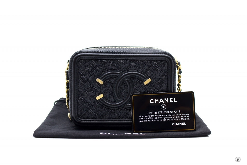 Top Quality Chanel A84452 Y06542 CC Filigree Vanity Clutch With Chain Black / 94305 Caviar Shoulder Bags Ghw