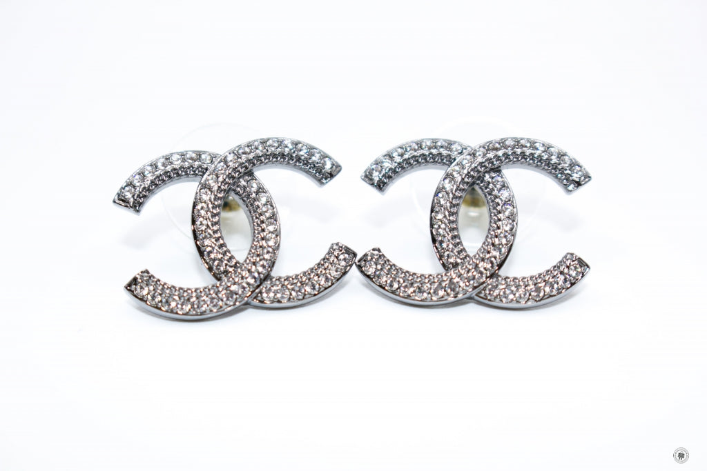 Top Quality Chanel AB7016 B06545 CC Logo With Crystals  Gunmetal Metal 2CMX1.3CM Earrings Bkhw
