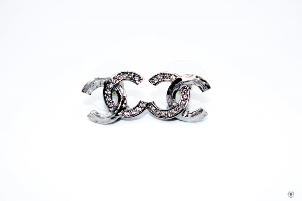 Top Quality Chanel AB7333 B06910 CC Logo With Crystals  Gunmetal / NF804 Metal Earrings Bkhw