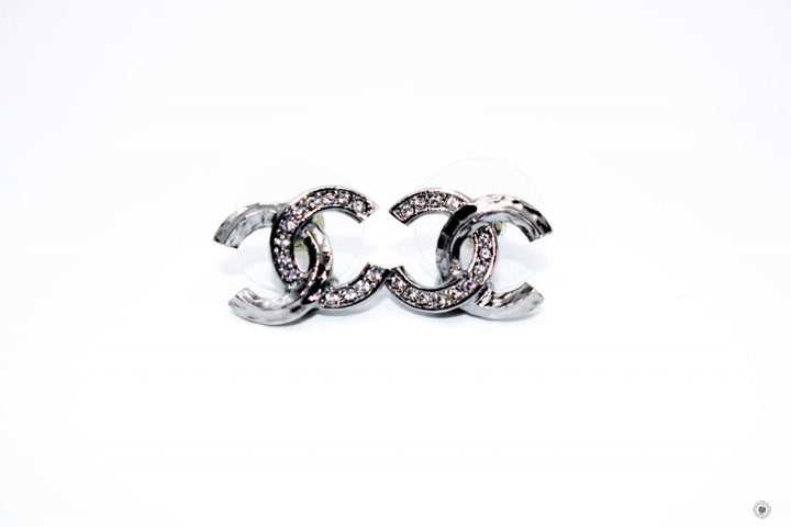 Top Quality Chanel AB7333 B06910 CC Logo With Crystals  Gunmetal / NF804 Metal Earrings Bkhw