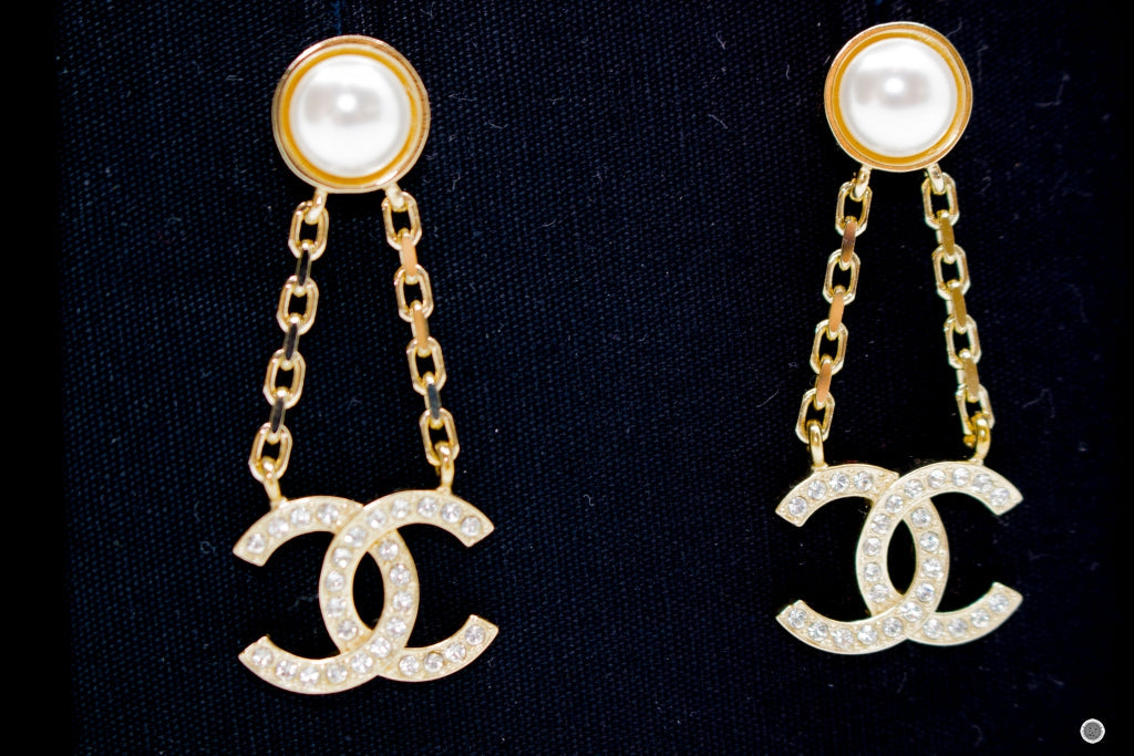 Top Quality Chanel Pearl With CC Logo Gold Metal Earrings
