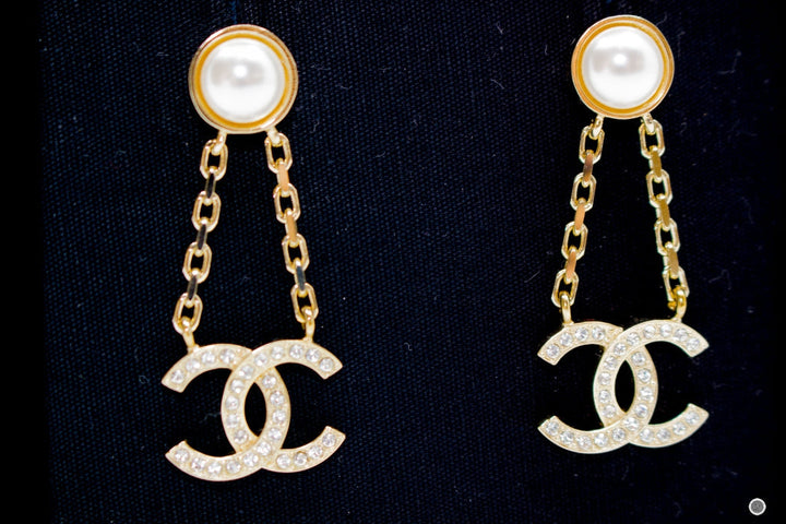 Top Quality Chanel Pearl With CC Logo Gold Metal Earrings