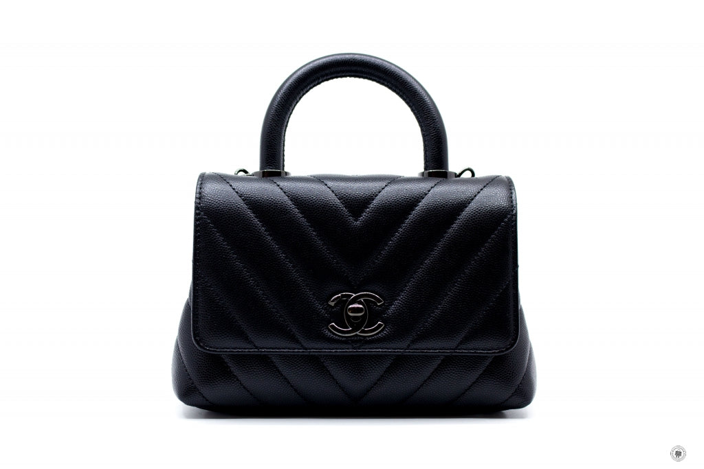 Top Quality Chanel AS2215B06818 Mini Chevron Coco Handle  Black / 94305 Caviar Shoulder Bags Bkhw