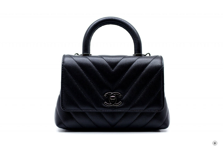 Top Quality Chanel AS2215B06818 Mini Chevron Coco Handle  Black / 94305 Caviar Shoulder Bags Bkhw