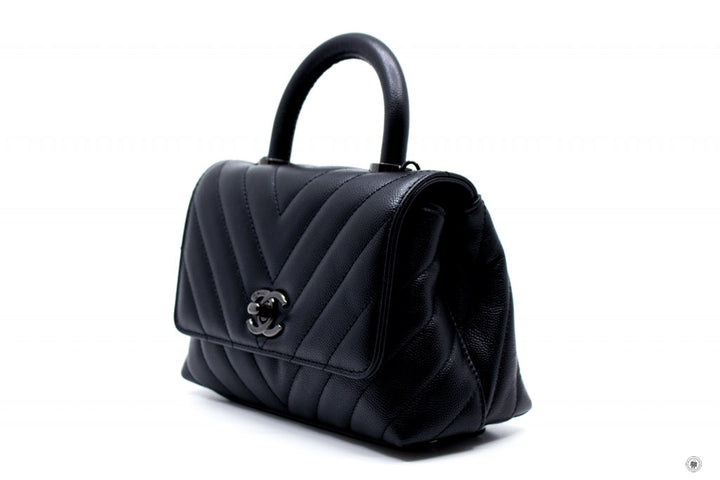 Top Quality Chanel AS2215B06818 Mini Chevron Coco Handle  Black / 94305 Caviar Shoulder Bags Bkhw