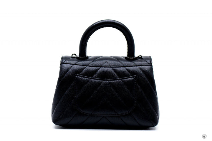 Top Quality Chanel AS2215B06818 Mini Chevron Coco Handle  Black / 94305 Caviar Shoulder Bags Bkhw