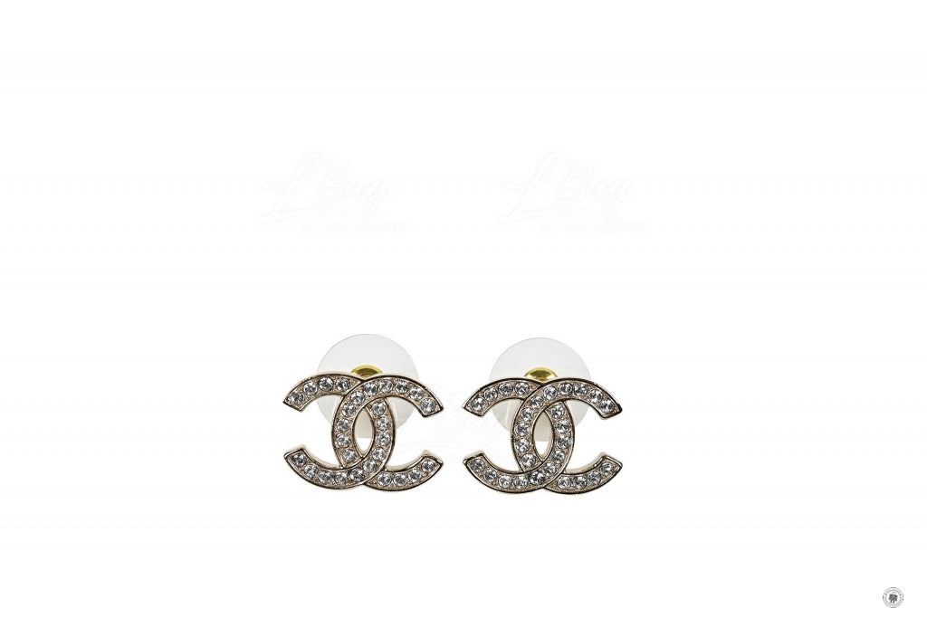 Top Quality Chanel AB6839 B06493 CC Logo With Crystals  Gold / NE832 Metal 1.8CMX1.3CM Earrings