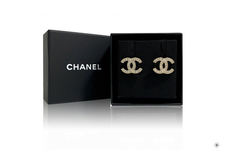Top Quality Chanel AB6839 B06493 CC Logo With Crystals  Gold / NE832 Metal 1.8CMX1.3CM Earrings