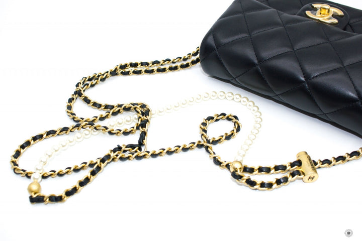 Top Quality Chanel AS2855B06895 Mini Flap Bag With Pearl Chain Version Black / 94305 Calfskin 19CM Shoulder Bags Gbhw