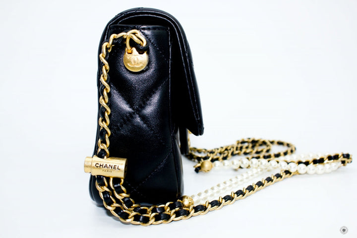 Top Quality Chanel AS2855B06895 Mini Flap Bag With Pearl Chain Version Black / 94305 Calfskin 19CM Shoulder Bags Gbhw
