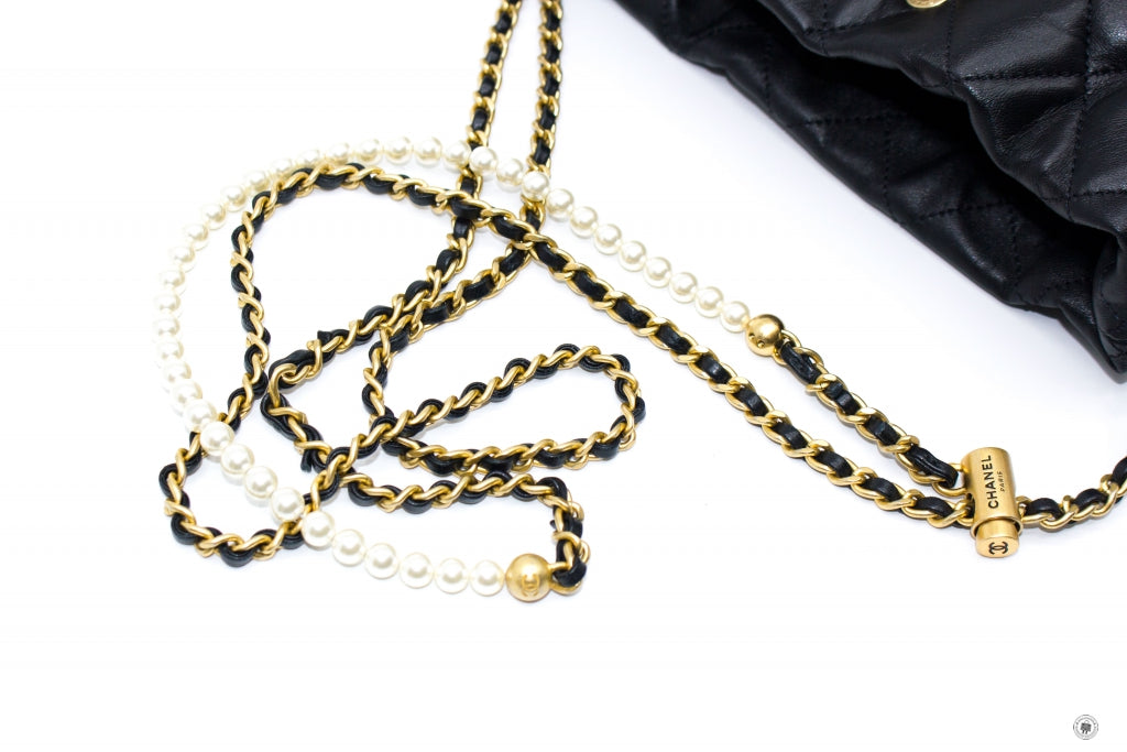 Top Quality Chanel AS2859B06895 Bucket Bag With Imitation Pearls Black / 94305 Lambskin Shoulder Bags Gbhw
