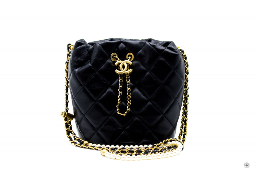Top Quality Chanel AS2859B06895 Bucket Bag With Imitation Pearls Black / 94305 Lambskin Shoulder Bags Gbhw