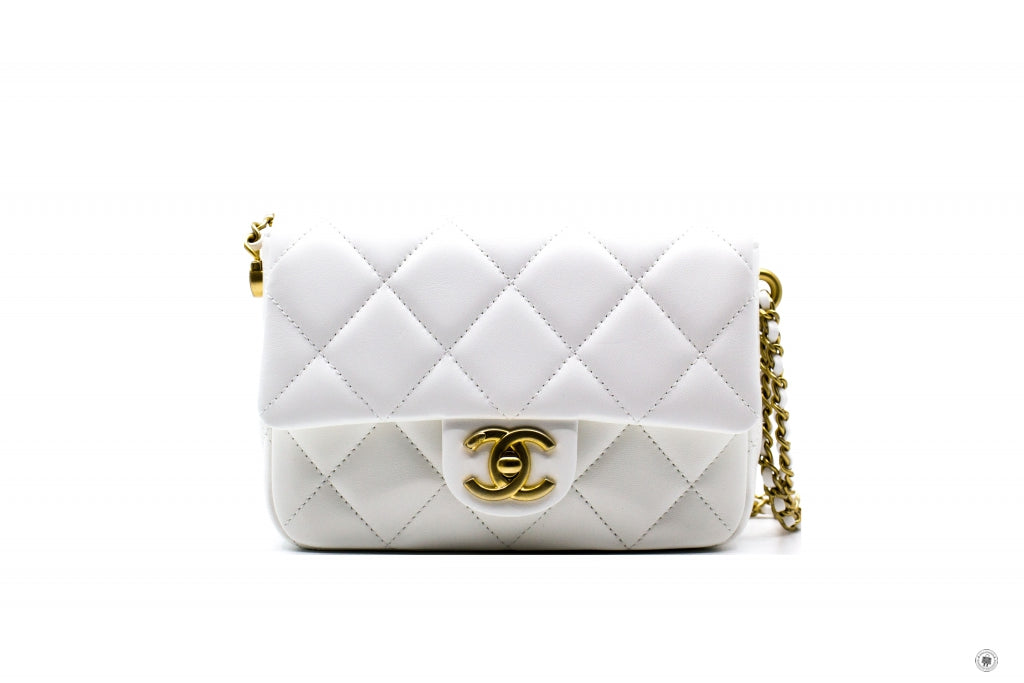 Top Quality Chanel AS2855 B06895 10601 Mini Flap Bag With Pearl Chain White / 10601 Lambskin Shoulder Bags Gbhw