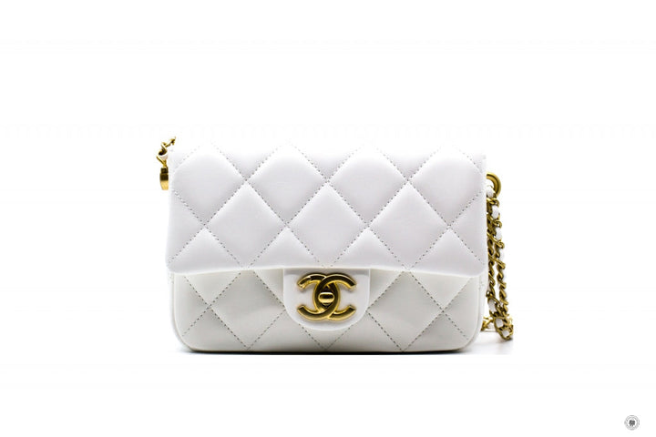 Top Quality Chanel AS2855 B06895 10601 Mini Flap Bag With Pearl Chain White / 10601 Lambskin Shoulder Bags Gbhw