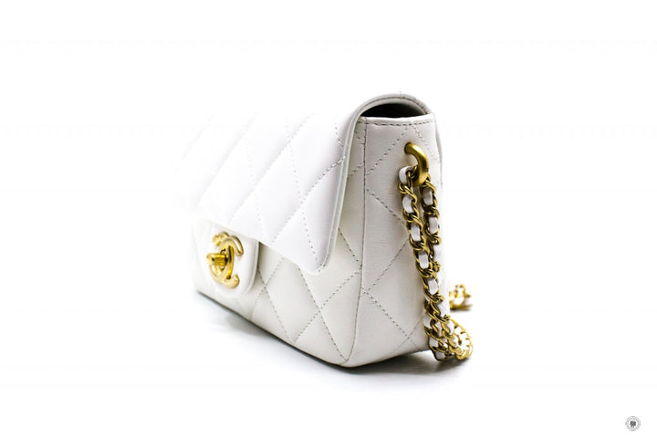 Top Quality Chanel AS2855 B06895 10601 Mini Flap Bag With Pearl Chain White / 10601 Lambskin Shoulder Bags Gbhw