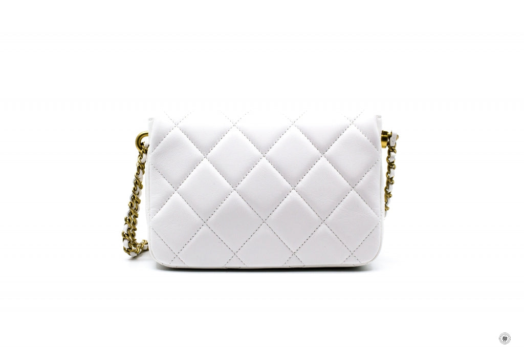 Top Quality Chanel AS2855 B06895 10601 Mini Flap Bag With Pearl Chain White / 10601 Lambskin Shoulder Bags Gbhw