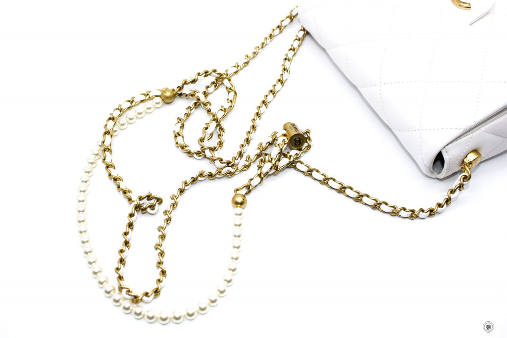 Top Quality Chanel AS2855 B06895 10601 Mini Flap Bag With Pearl Chain White / 10601 Lambskin Shoulder Bags Gbhw