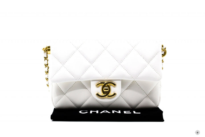 Top Quality Chanel AS2855 B06895 10601 Mini Flap Bag With Pearl Chain White / 10601 Lambskin Shoulder Bags Gbhw